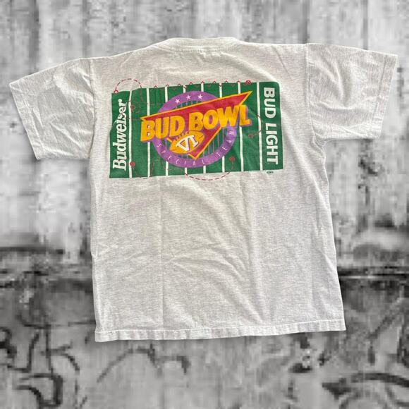 Vintage Budweiser “Bud Bowl VI” Tee Gray - Size M - Single Stitch - Picture 1 of 8